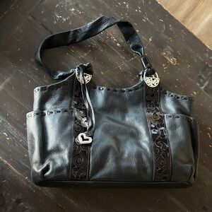 Brighton Black Women's Leather Tote Bag with Heart Charm